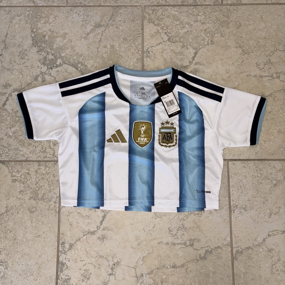 Adidas Argentina 26 Home Crop Jersey Women Shirt White Icey Blue KE5982